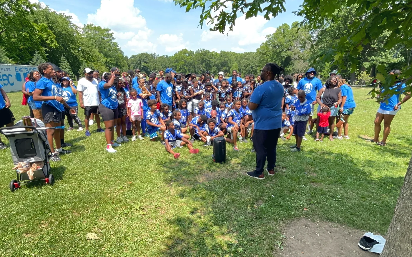 Detroit families and children gathered at a community day